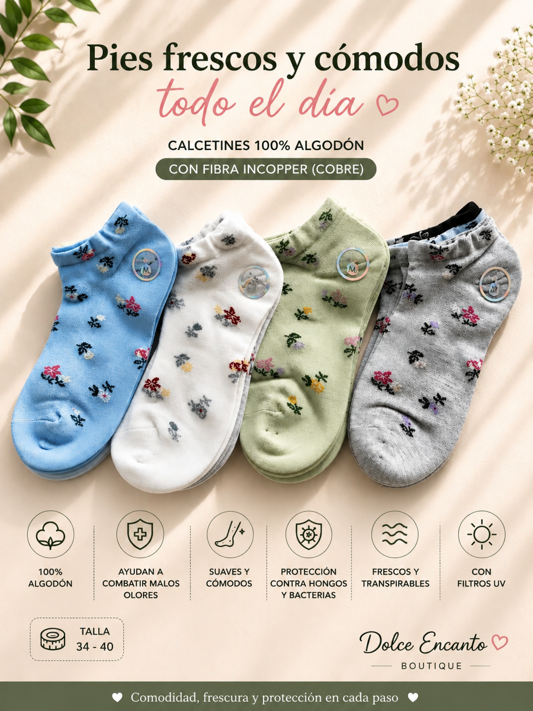 Calcetines 100% Algodón con fibra de cobre