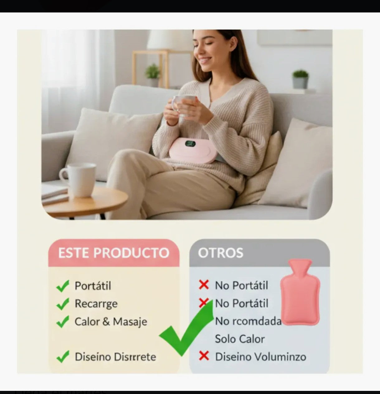 💖 Cinturón Térmico Recargable USB – Calor y Vibración